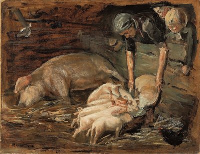 Porcile, asilo nido; Schweinekoben, Wochenstube, 1887 da Max Liebermann