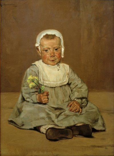 Bambino seduto con fiore da Max Liebermann