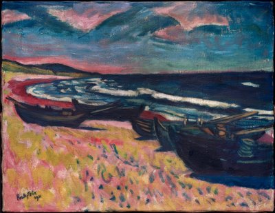 Barche sulla spiaggia di Nidden da Max Pechstein