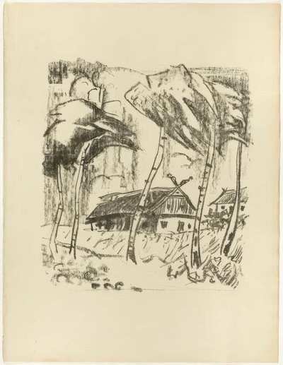 Fattoria dietro gli alberi di betulla, da The Samland Ode da Max Pechstein