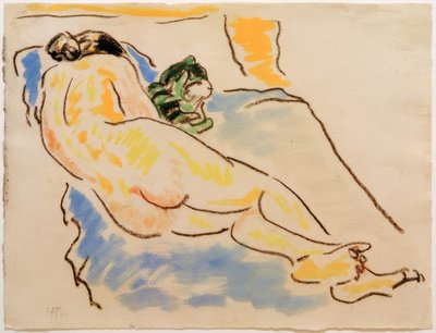 Nudo femminile sdraiato con gatto da Max Pechstein