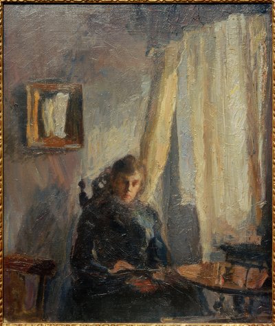 Interno Nini al tavolo con tenda da Max Slevogt