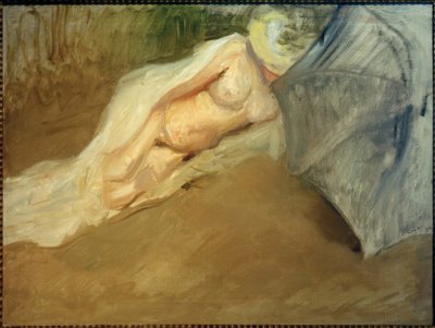 Nudo sdraiato con ombrellone da Max Slevogt
