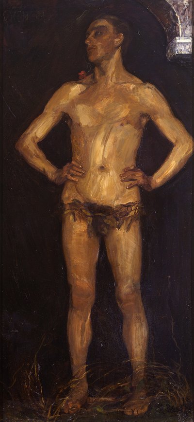 Mann. Rechte Tafel des Diptychons „Menschenpaar (Homo Sapiens)“ (Verso: weiblicher Rückenakt) da Max Slevogt