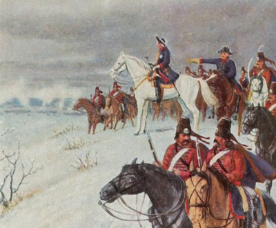 Federico il Grande sul colle Borner nella battaglia di Leuthen, 5 dicembre 1757 (litografia a colori ingrandita) da Max Weese