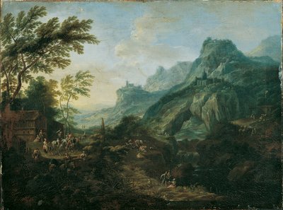 Paesaggio montano ideale con fattoria da Maximilian Joseph Schinnagl