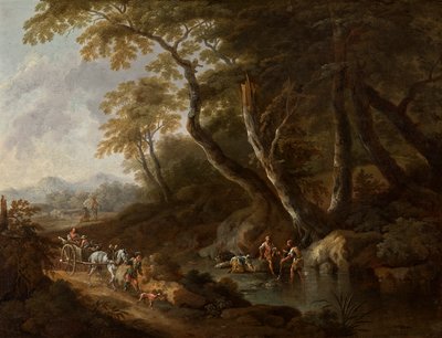 Paesaggio boschivo con acqua a destra da Maximilian Joseph Schinnagl
