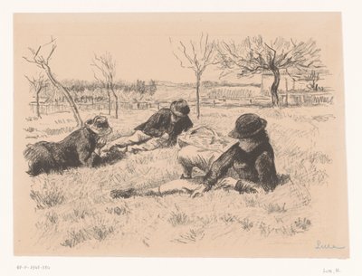 Tre uomini riposano in un prato da Maximilien Luce (signed by artist)