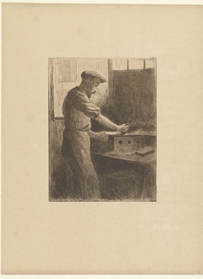 Stampatore al lavoro in atelier da Maximilien Luce