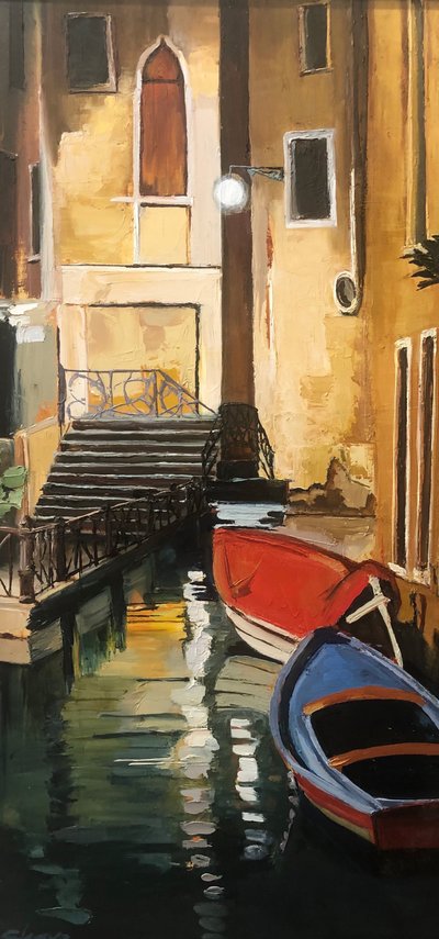 Barche sul canale al tramonto da Maxine Shore