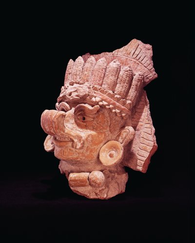 Testa del dio del mais Maya, Oaxaca, c.500 d.C. (terracotta) da Mayan