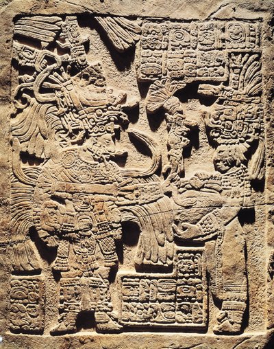 Stele raffigurante un Sommo Sacerdote e una Donna, da Yaxchilan da Mayan