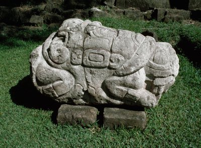 Altare zoomorfo scolpito in un blocco di gres da Mayan