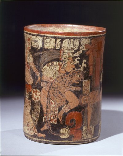 Vaso cilindrico con scena sacrificale, c.600-850 d.C. da Mayan Mayan