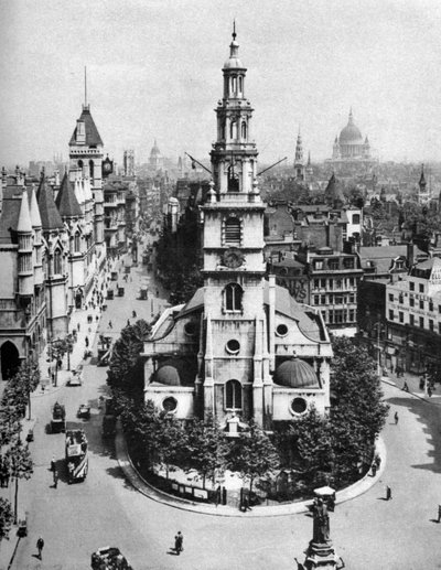 Chiesa di St Clement Danes, la Strand e Fleet Street da Australia House, Londra, 1926-1927 da McLeish