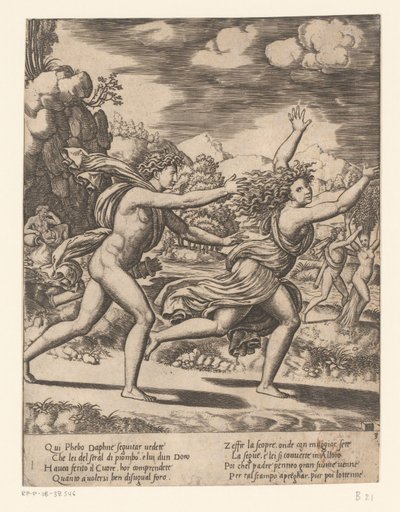 Apollo insegue Dafne (storia di Apollo e Dafne) da Meester van de Dobbelsteen
