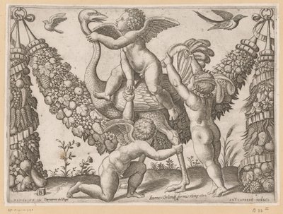 Tre putti e uno struzzo da Meester van de Dobbelsteen