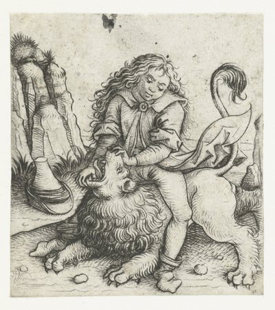Sansone sconfigge il leone (serie: Storia di Sansone) da Meester van het Amsterdamse Kabinet