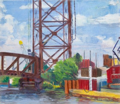 Vista dal parco commemorativo di Ping Tom, 2015 (olio su tela) da Megan Williamson