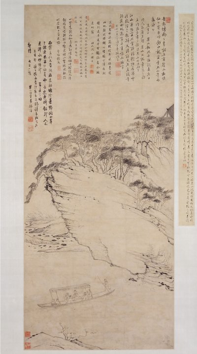 Gita in barca su un fiume sotto una scogliera, databile al 1673 da Mei Qing