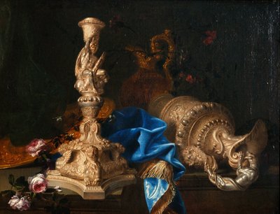 Natura morta con candelabro dei lavori di Ercole e due brocche da Meiffren Conte