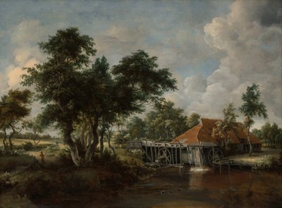 Il Mulino ad acqua con il grande tetto rosso da Meindert Hobbema