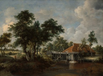 Il mulino ad acqua con il grande tetto rosso da Meindert Hobbema