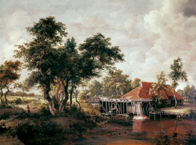 Mulino ad acqua con grande tetto rosso da Meindert Hobbema