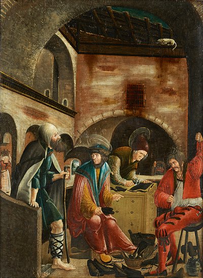 I santi Crispino e Crispiniano nella loro bottega di calzolai da Meister der Crispinuslegende