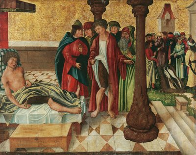 Guarigione miracolosa della gamba da parte dei santi Cosma e Damiano da Meister der Legendenszenen