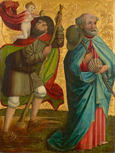 Ala sinistra del cosiddetto trittico Pretschlaipfer: Santi Cristoforo e Giacomo Maggiore (interno); Annunciazione a Maria (esterno) da Meister von Großgmain (Werkstatt)