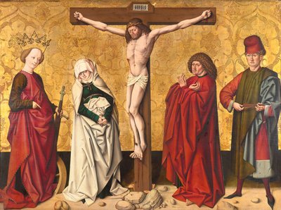 Cristo in croce tra i santi Maria e Giovanni, Caterina e Sebastiano da Meister von Großgmain