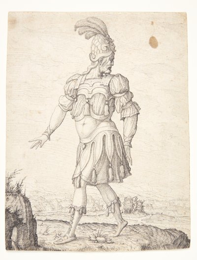 Un uomo in abito romano, che indica una sorgente da Melchior Lorck