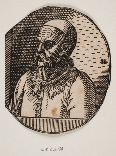 Busto di un uomo con barba e calotta; profilo 3/4 verso sinistra da Melchior Lorck