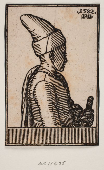Busto di un Giovane con Cappello a Punta e Bastone nella Mano Sinistra, Profilo verso Destra da Melchior Lorck