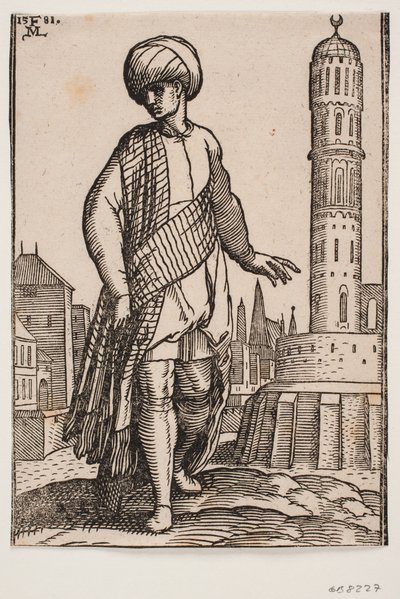 Elegante giovane uomo con turbante e lungo scialle da Melchior Lorck