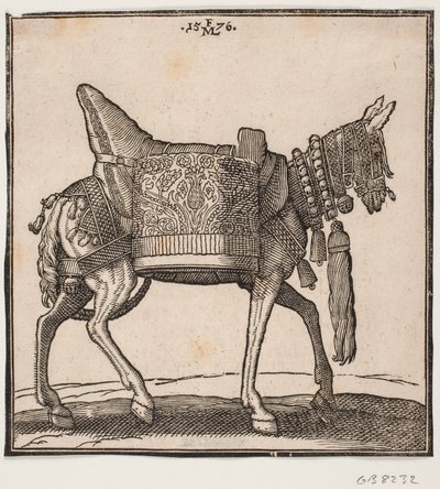 Un mulo splendidamente equipaggiato, profilo a destra da Melchior Lorck