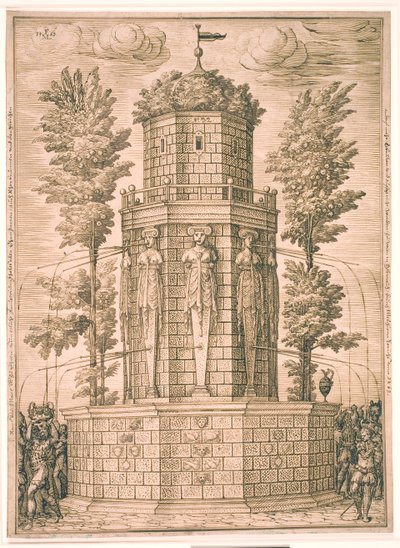 Fontana con cariatidi da Melchior Lorck