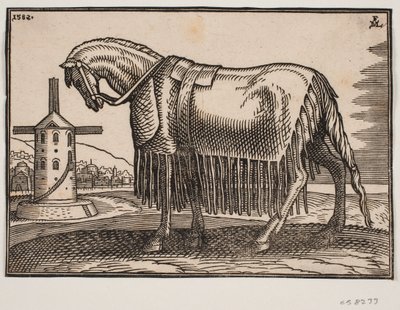 Cavallo coperto da scaberak, profilo verso sinistra da Melchior Lorck