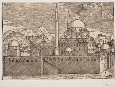 Immagine idealizzata della Moschea Bayazidiye, vista da sud-est da Melchior Lorck