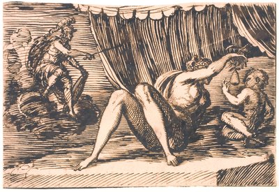 Marte, Venere che tiene una pera e un bambino da Melchior Lorck