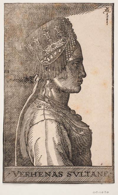 Ritratto della moglie di un sultano, profilo verso destra da Melchior Lorck