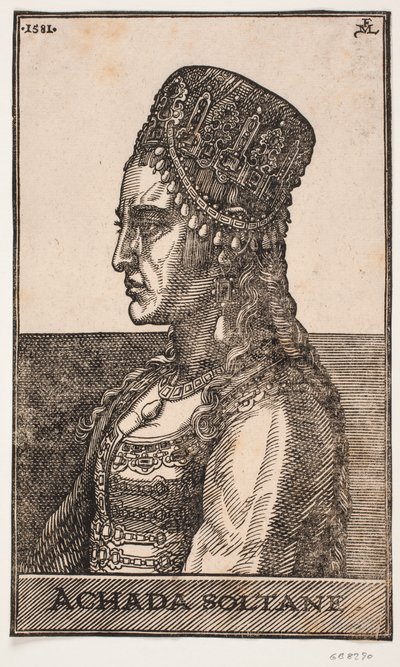 Ritratto della sultana, profilo a sinistra: ACHADA SOLTANE da Melchior Lorck