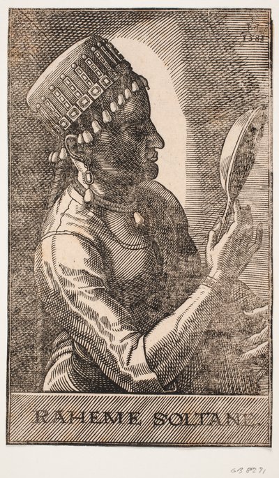Ritratto della sultana, riflettente, profilo a destra: RAHEME SOLTANE da Melchior Lorck