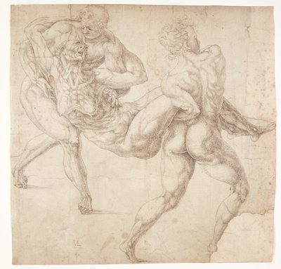 Due uomini che portano una vecchia donna da Melchior Lorck