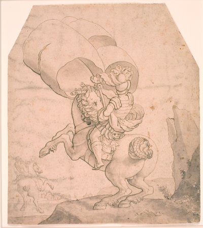 Due cavalieri, il primo porta uno stendardo da Melchior Lorck