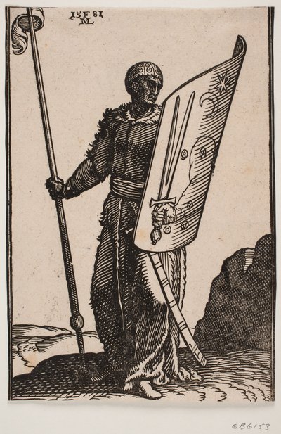 Guerriero con lancia e scudo da Melchior Lorck