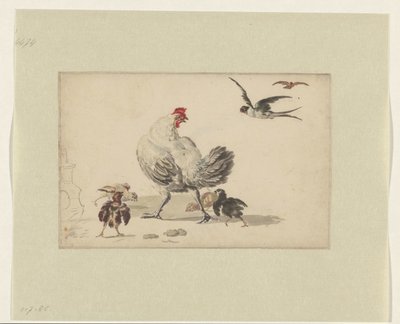 Due rondini e una gallina con quattro pulcini da Melchior d
