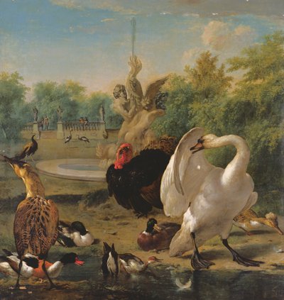 Un parco con cigno e altri uccelli da Melchior de Hondecoeter