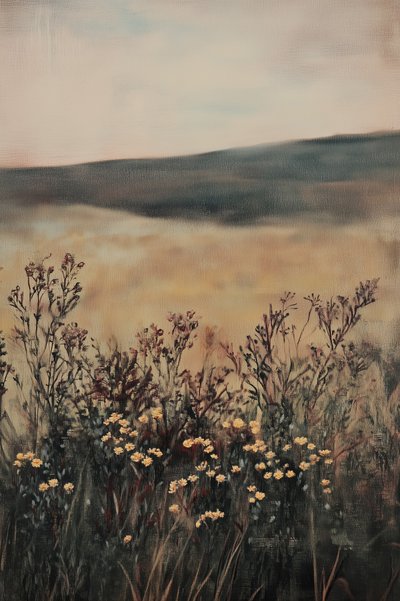 Campo dorato con fiori selvatici da Melloi Art Prints